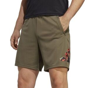 ADIDAS Men' Camo-Filled Logo Moisture-Wicking Training Essentials Shorts Olive M